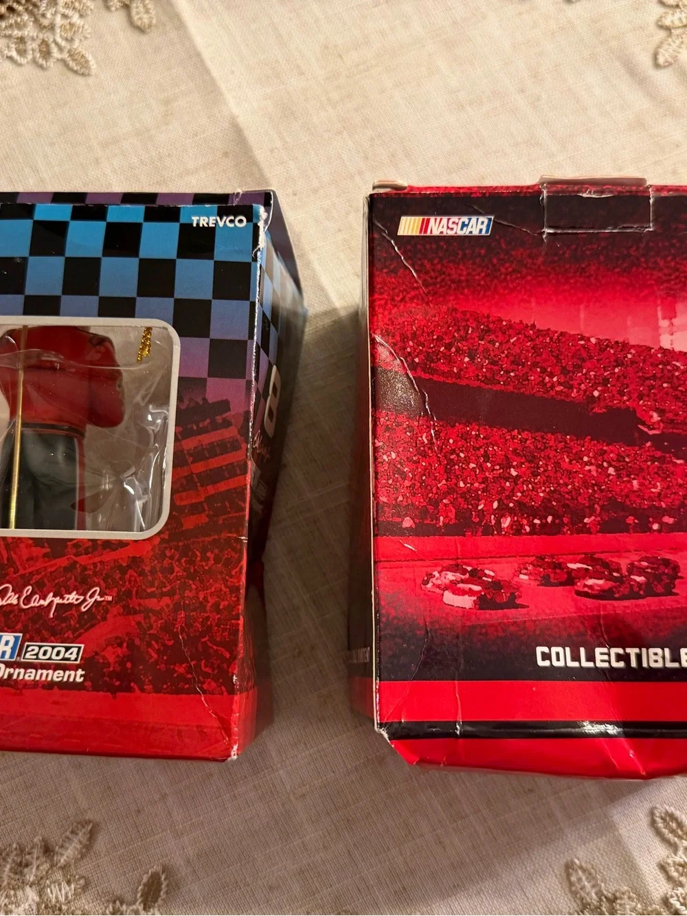 Dale Earnhardt Jr. 2004 and 2007 Collectible Ornaments. 1 Figurine & 1 Race Car